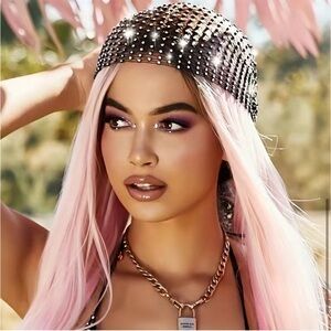 New Mesh Rhinestone Tie Head Scarf/Wrap